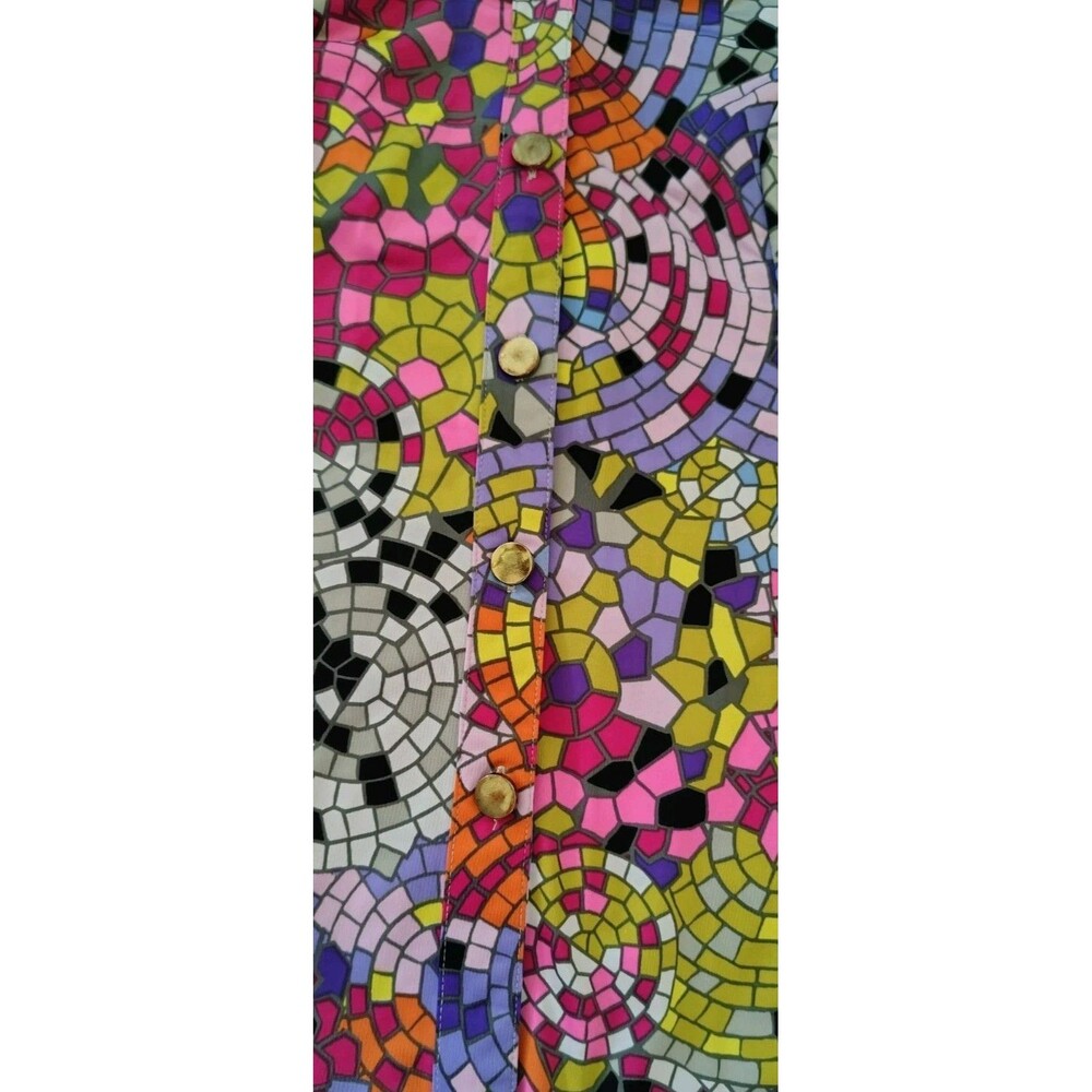 Carmen Marc Valvo Blouse Size S Stained Glass Pattern  French Cuff Metal Buttons - Picture 6 of 8